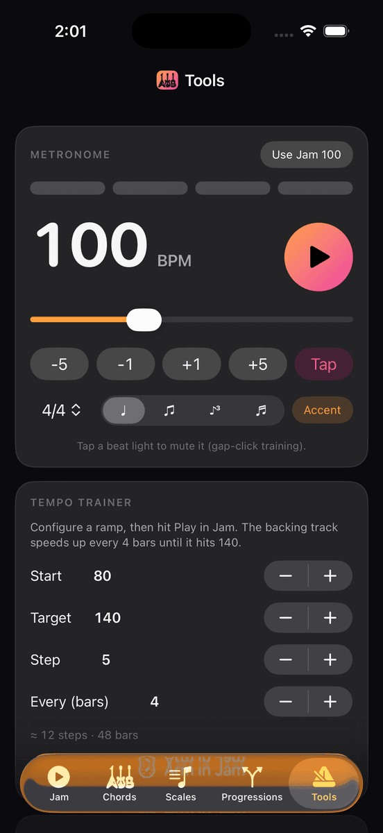 Bomb Loop — Tools screen